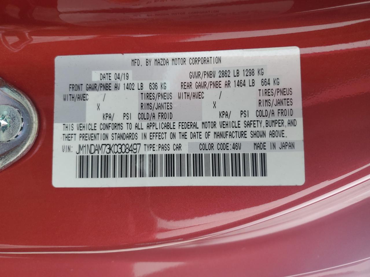 2019 Mazda Mx-5 Miata Grand Touring VIN: JM1NDAM73K0308497 Lot: 84440595