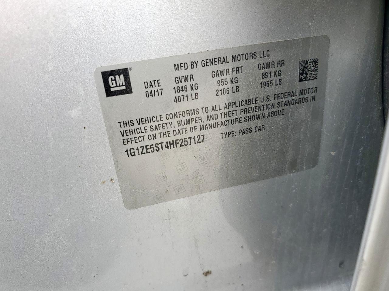 2017 Chevrolet Malibu Lt VIN: 1G1ZE5ST4HF257127 Lot: 81459005