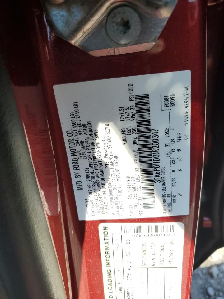 2018 Ford Fusion Se VIN: 3FA6P0HD0JR200347 Lot: 71100745