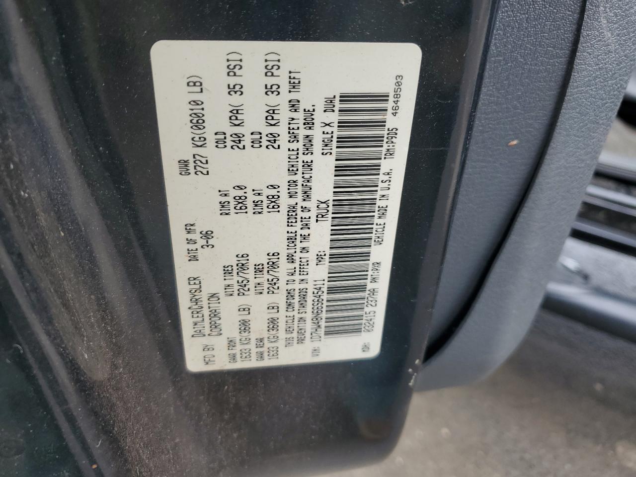 2006 Dodge Dakota Quad Slt VIN: 1D7HW48N66S645411 Lot: 81369655