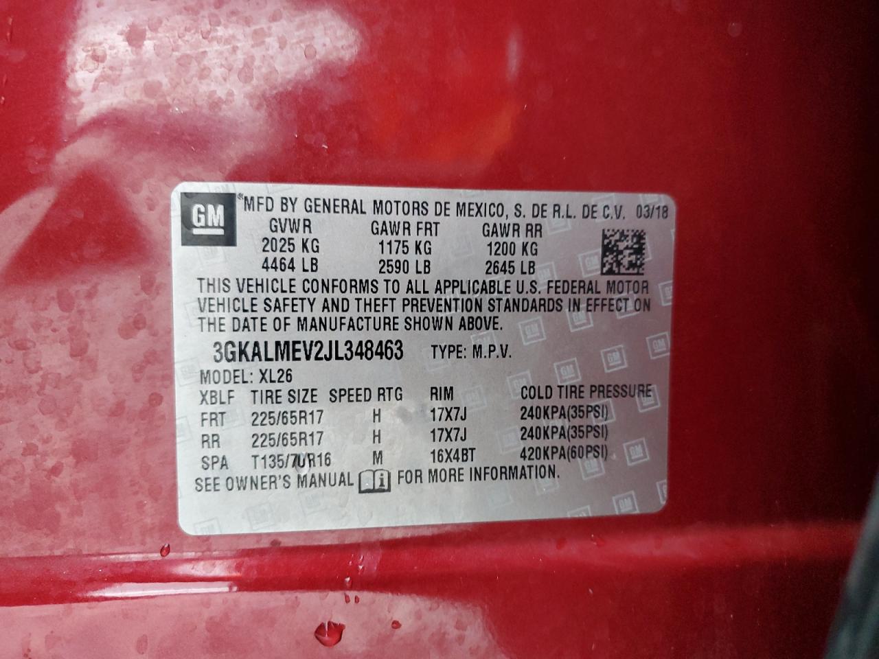 2018 GMC Terrain Sle VIN: 3GKALMEV2JL348463 Lot: 71322645