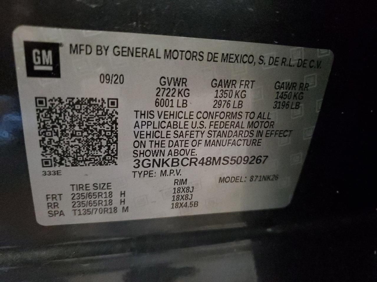 2021 Chevrolet Blazer 2Lt VIN: 3GNKBCR48MS509267 Lot: 71041425