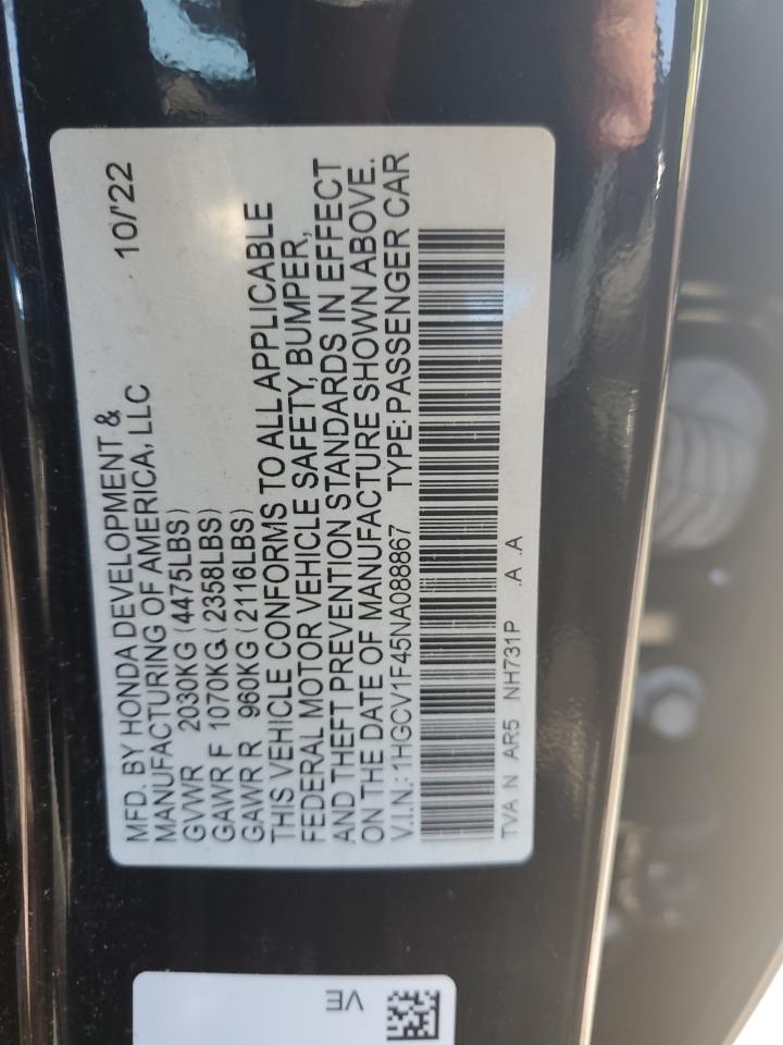 2022 Honda Accord Sport Se VIN: 1HGCV1F45NA088867 Lot: 70539515