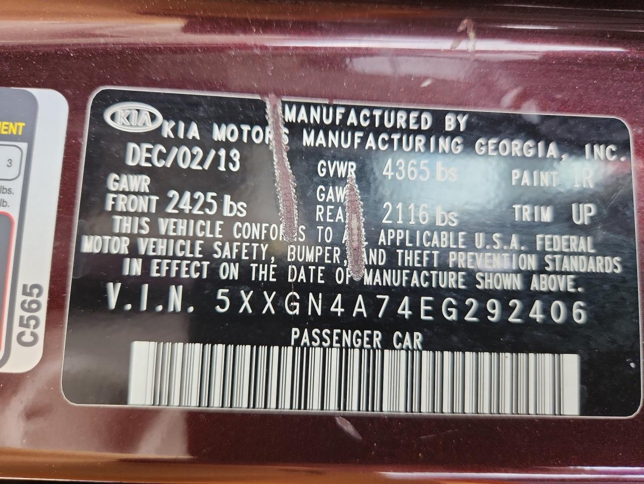 2014 Kia Optima Ex VIN: 5XXGN4A74EG292406 Lot: 81589315