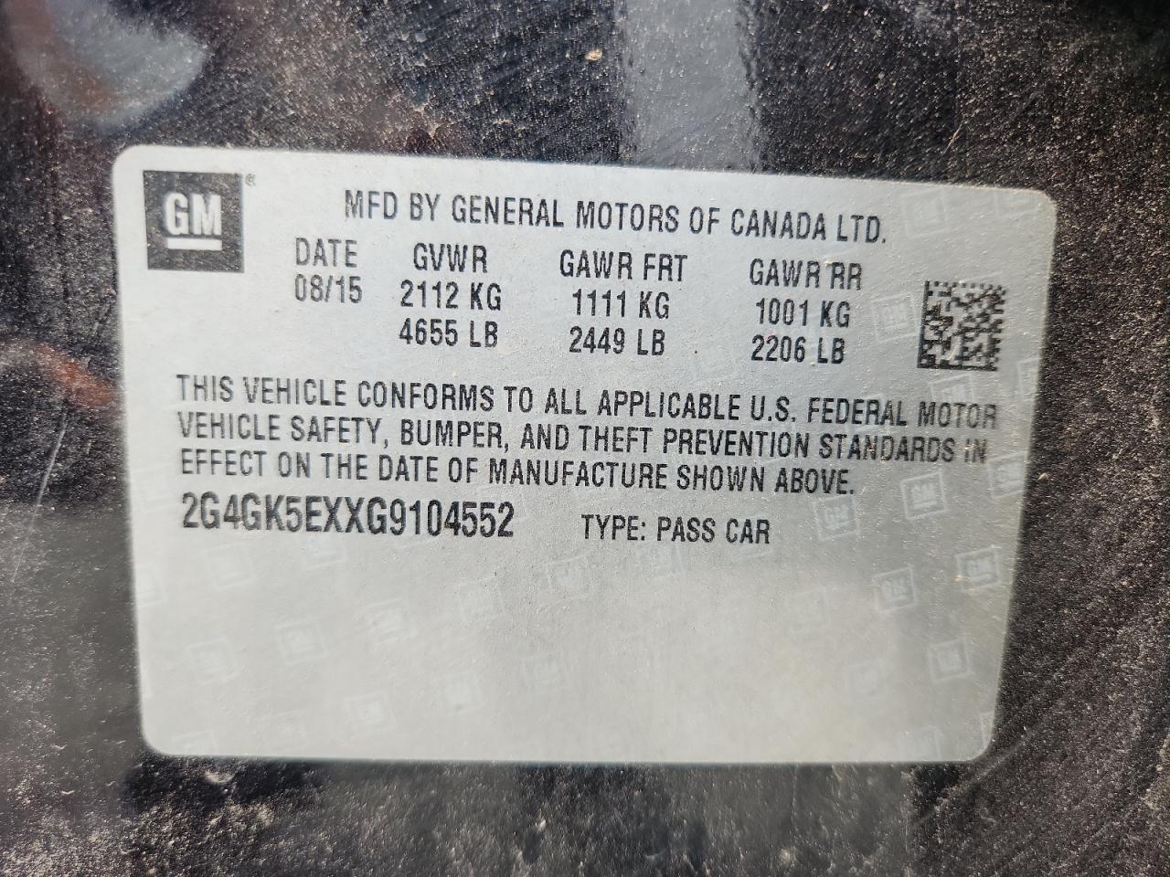 2016 Buick Regal VIN: 2G4GK5EXXG9104552 Lot: 84472165