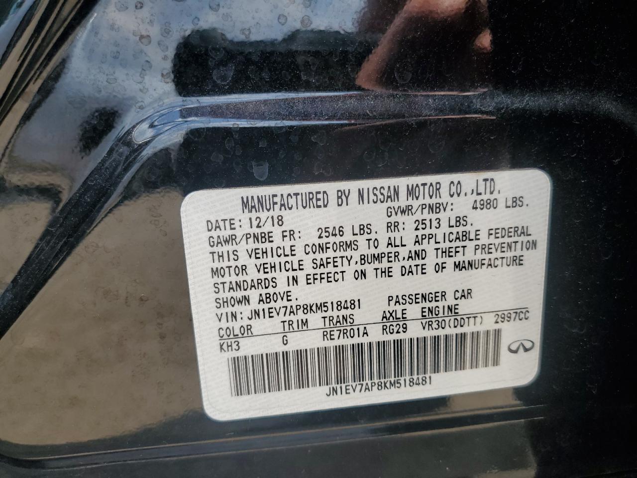 2019 Infiniti Q50 Luxe VIN: JN1EV7AP8KM518481 Lot: 80745265