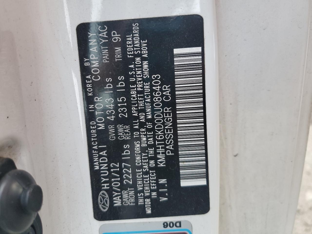 2013 Hyundai Genesis Coupe 2.0T VIN: KMHHT6KD0DU086403 Lot: 71719705