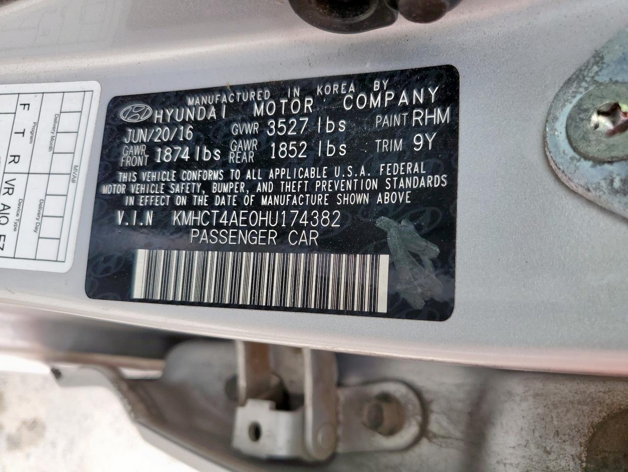 2017 Hyundai Accent Se VIN: KMHCT4AE0HU174382 Lot: 80561275