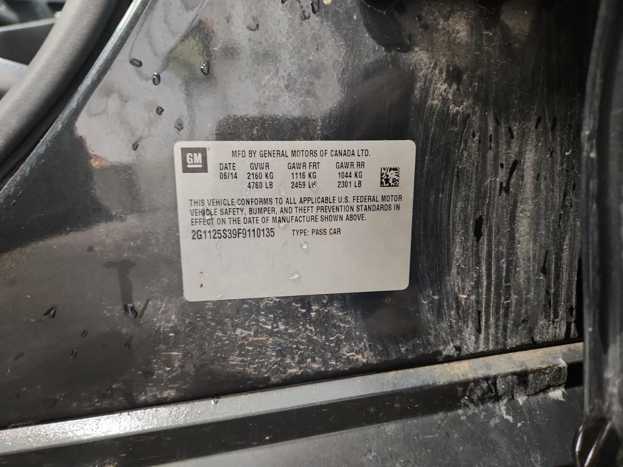 2015 Chevrolet Impala Lt VIN: 2G1125S39F9110135 Lot: 82104235