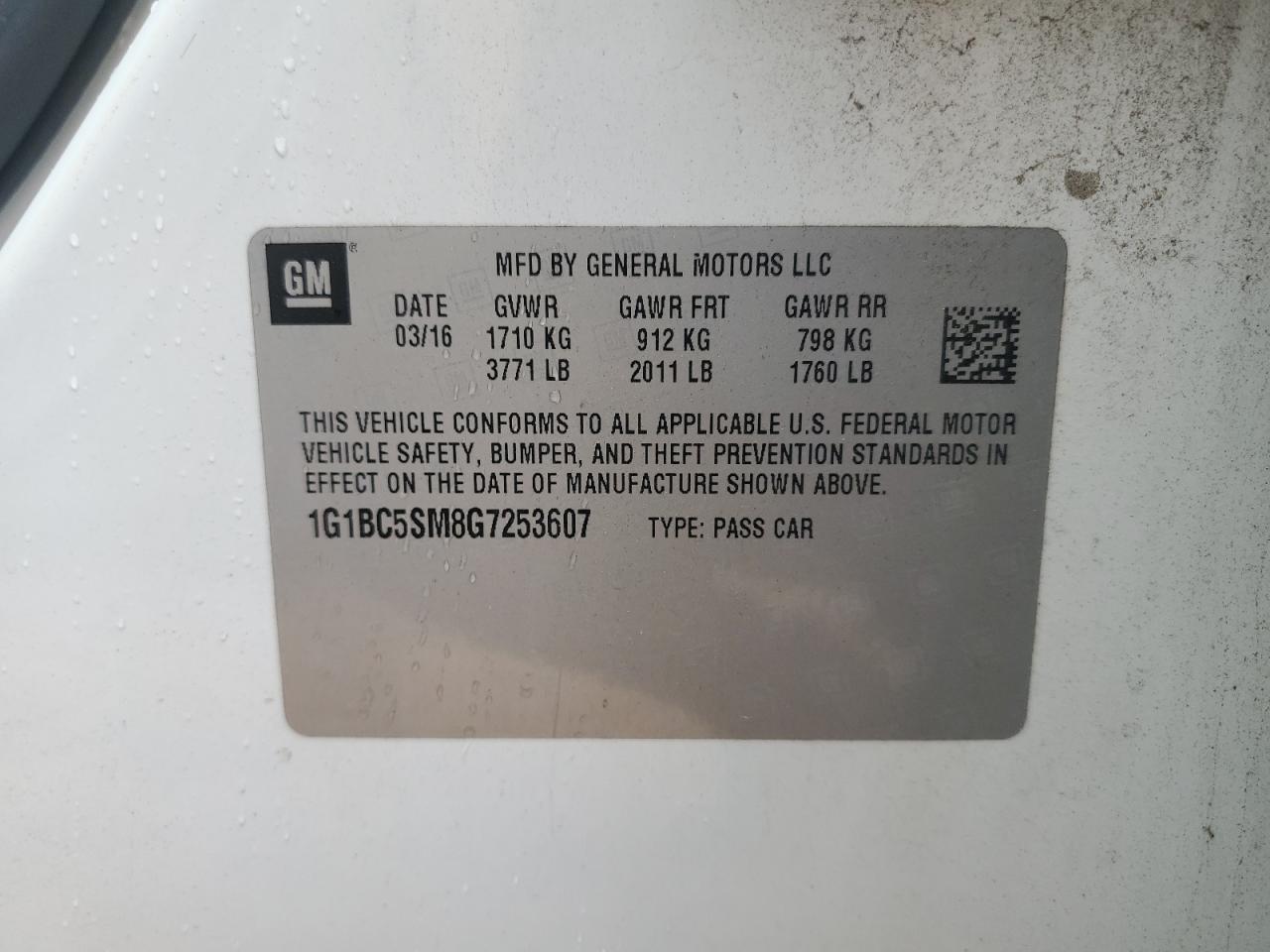 2016 Chevrolet Cruze Ls VIN: 1G1BC5SM8G7253607 Lot: 81843455
