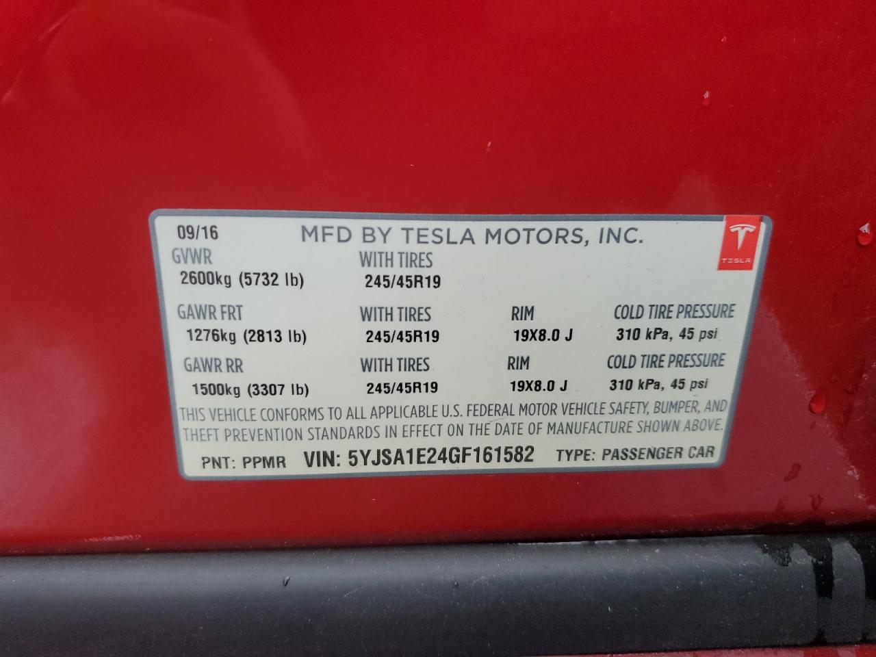 2016 Tesla Model S VIN: 5YJSA1E24GF161582 Lot: 84253685