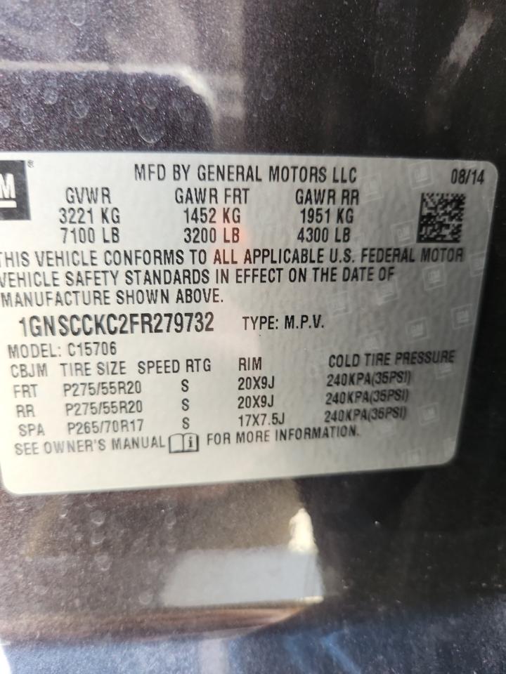 2015 Chevrolet Tahoe C1500 Ltz VIN: 1GNSCCKC2FR279732 Lot: 71015645