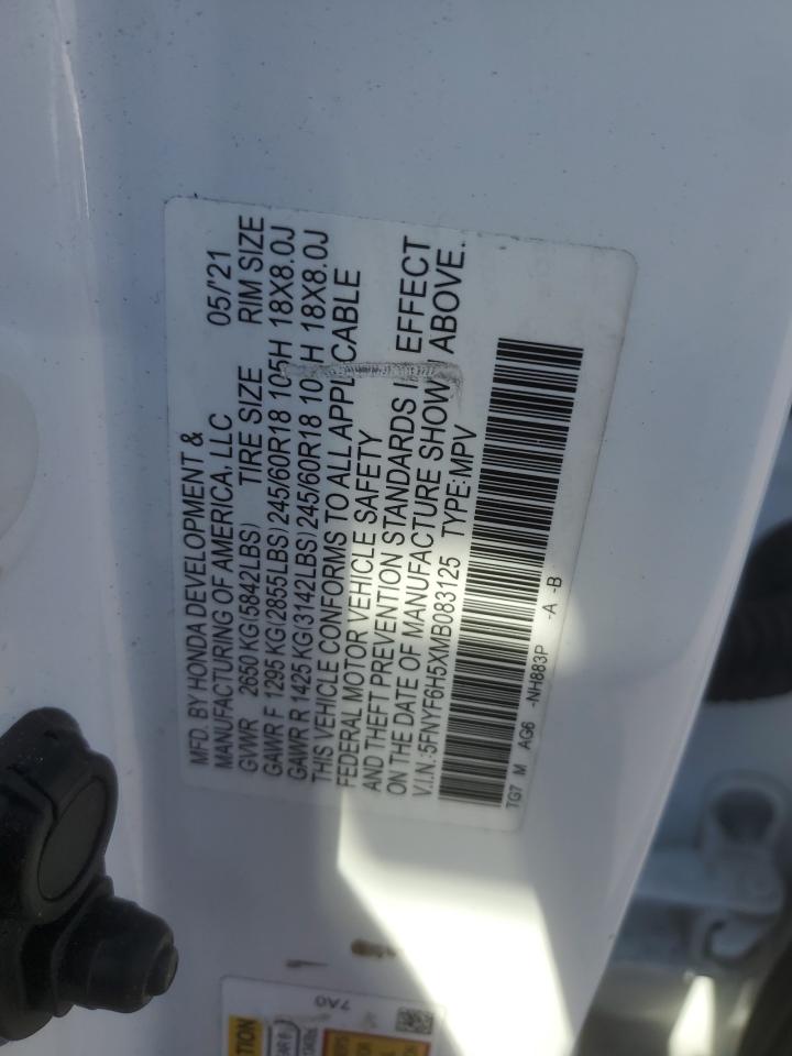 2021 Honda Pilot Exl VIN: 5FNYF6H5XMB083125 Lot: 81243855