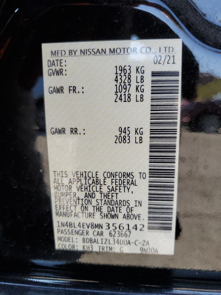 2021 Nissan Altima Sl VIN: 1N4BL4EV8MN356142 Lot: 81178005