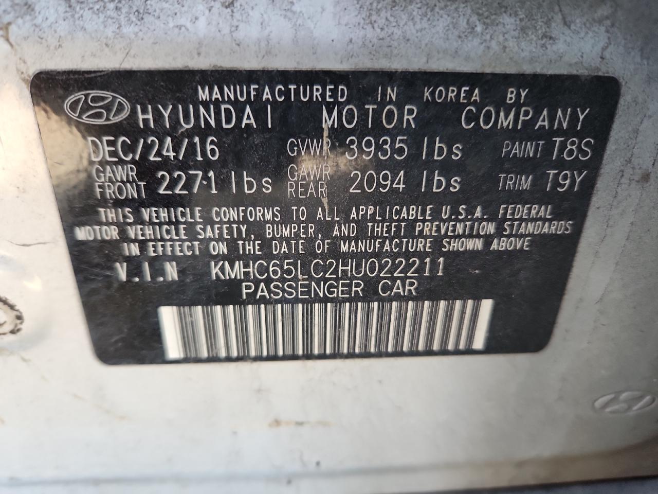 2017 Hyundai Ioniq Blue VIN: KMHC65LC2HU022211 Lot: 71214635