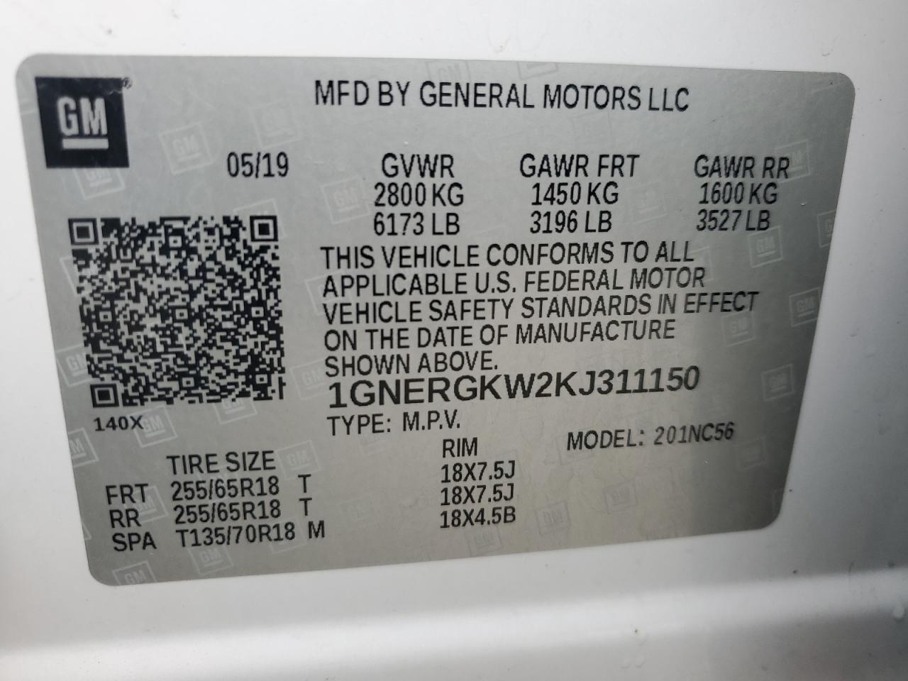 2019 Chevrolet Traverse Lt VIN: 1GNERGKW2KJ311150 Lot: 83837475