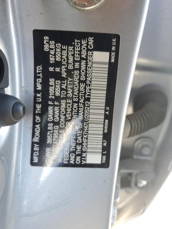 2020 Honda Civic Sport VIN: SHHFK7H47LU205212 Lot: 80163615