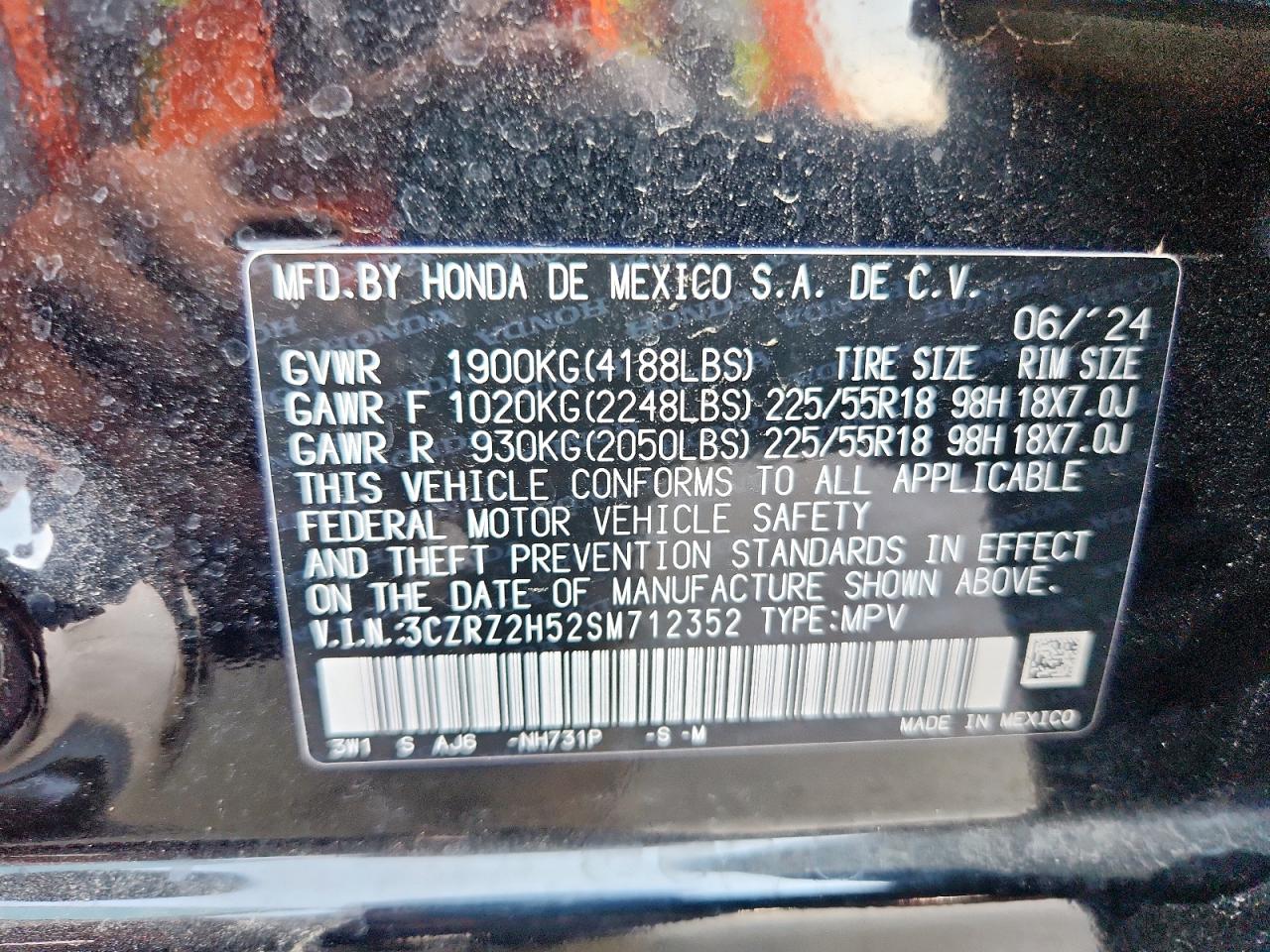 2025 Honda Hr-V Sport VIN: 3CZRZ2H52SM712352 Lot: 81149455