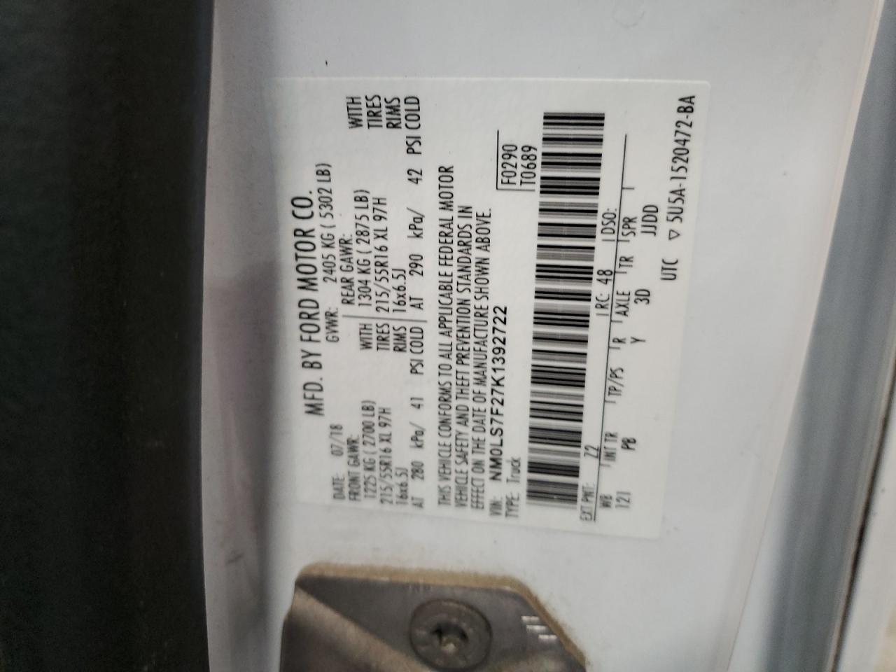 2019 Ford Transit Connect Xlt VIN: NM0LS7F27K1392722 Lot: 80807475