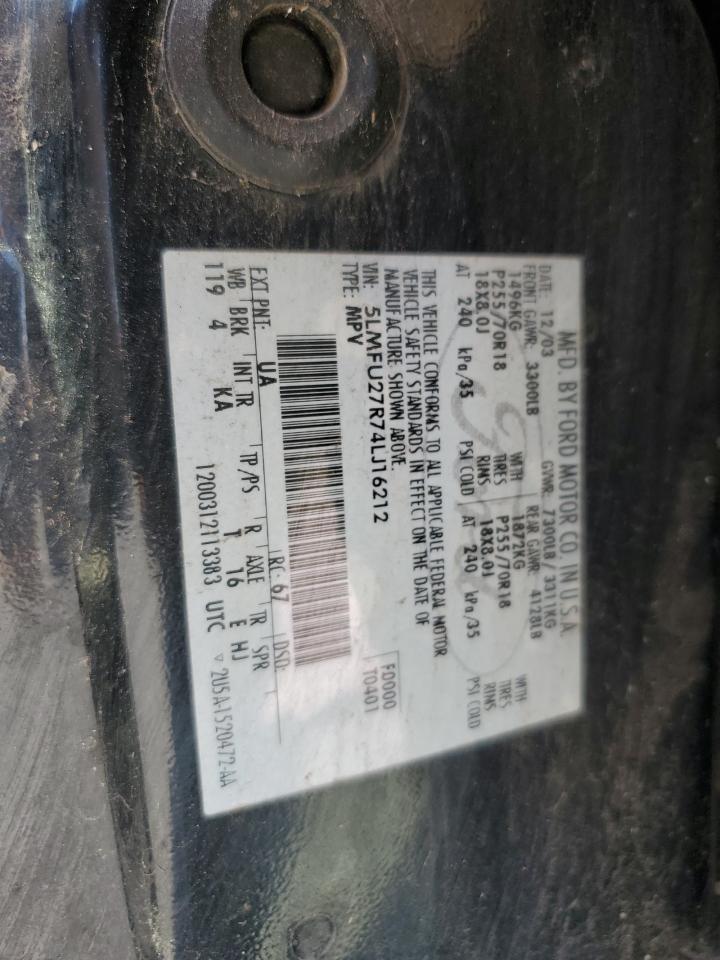 2004 Lincoln Navigator VIN: 5LMFU27R74LJ16212 Lot: 71994335