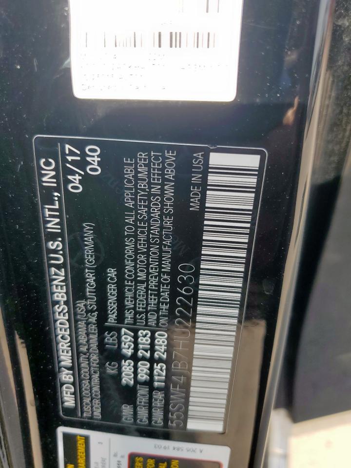 2017 Mercedes-Benz C 300 VIN: 55SWF4JB7HU222630 Lot: 71888425