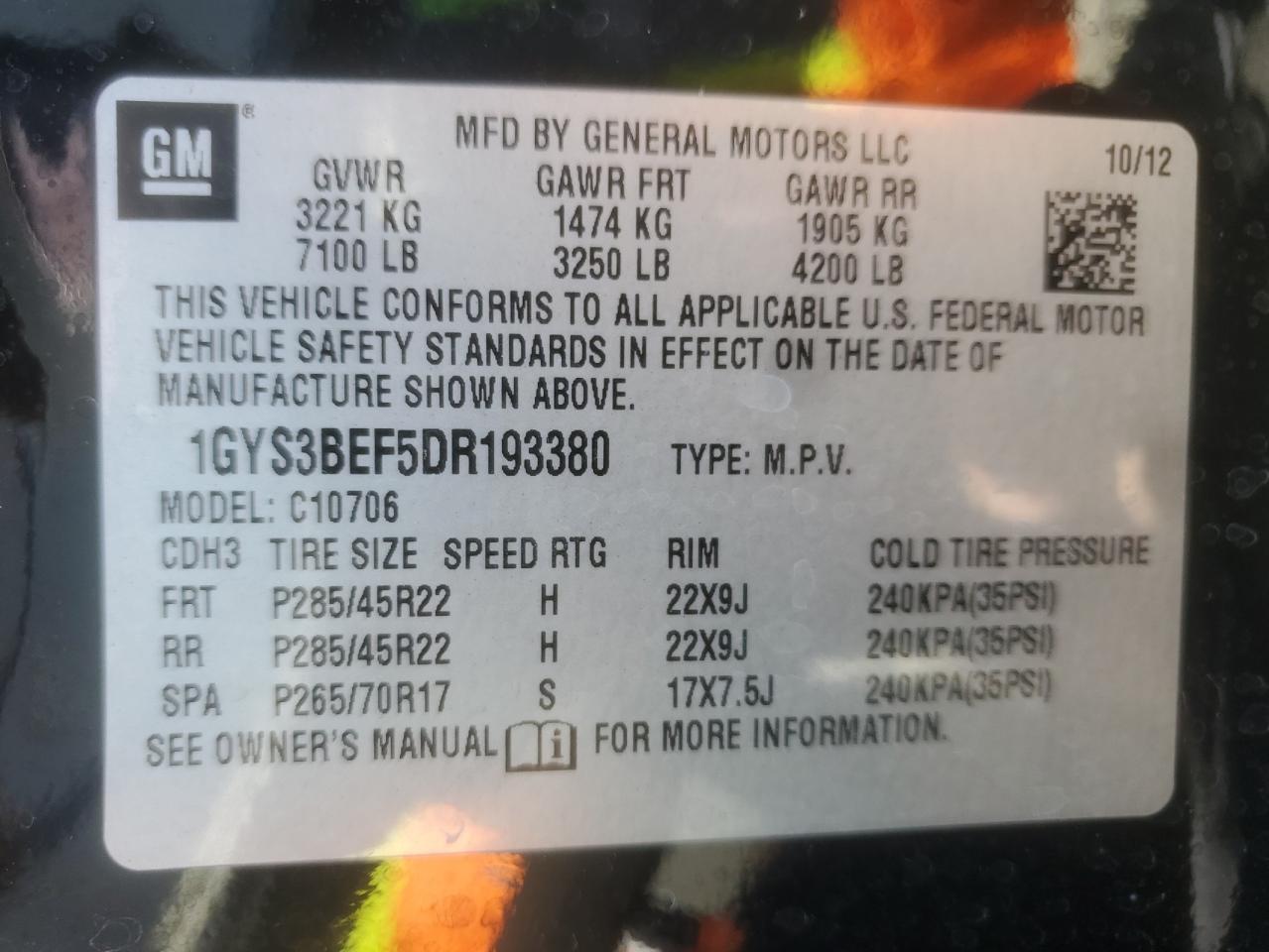 2013 Cadillac Escalade Luxury VIN: 1GYS3BEF5DR193380 Lot: 81867945