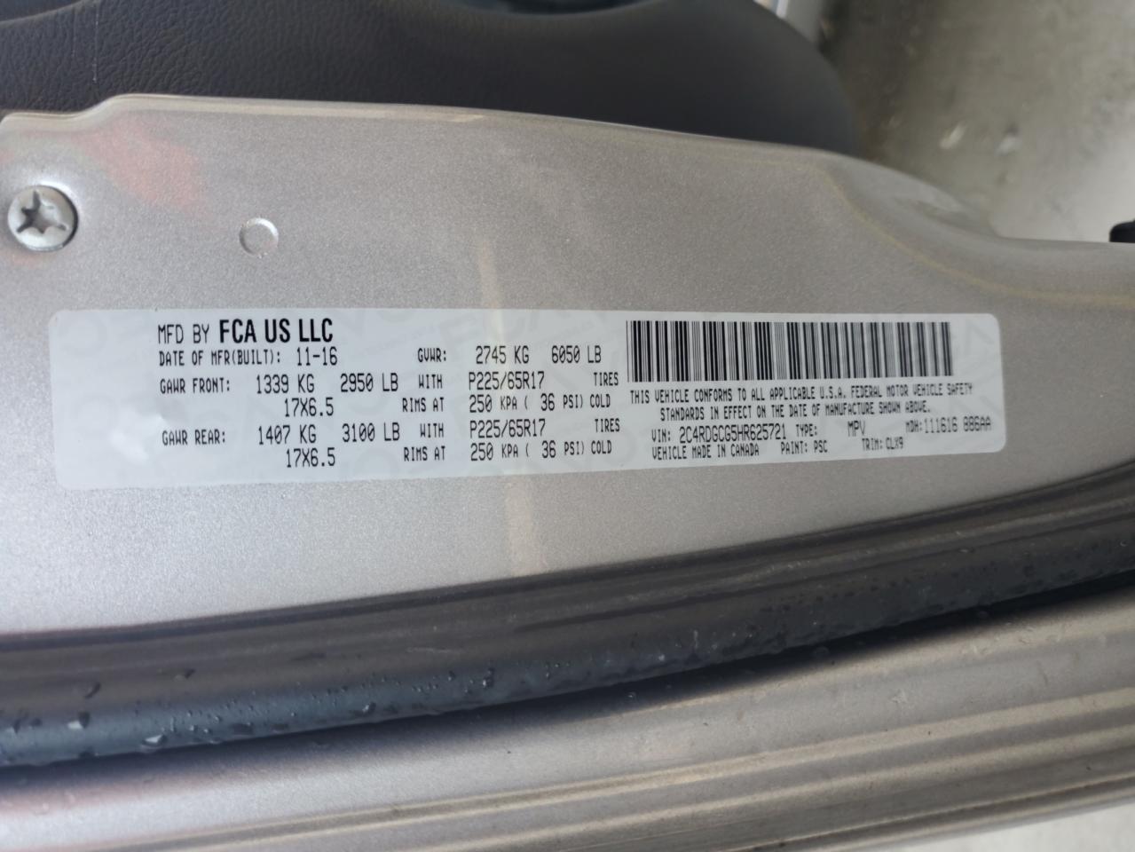 2017 Dodge Grand Caravan Sxt VIN: 2C4RDGCG5HR625721 Lot: 80262975