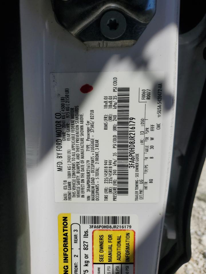 2018 Ford Fusion Se VIN: 3FA6P0HD8JR216179 Lot: 84902195