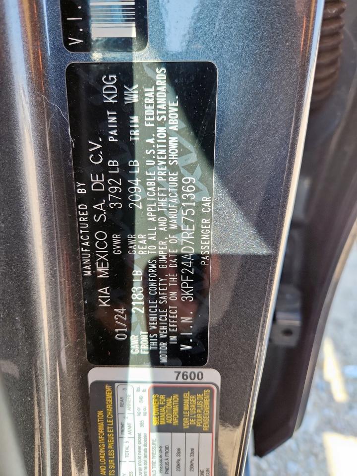 2024 Kia Forte Lx VIN: 3KPF24AD7RE751369 Lot: 80091105