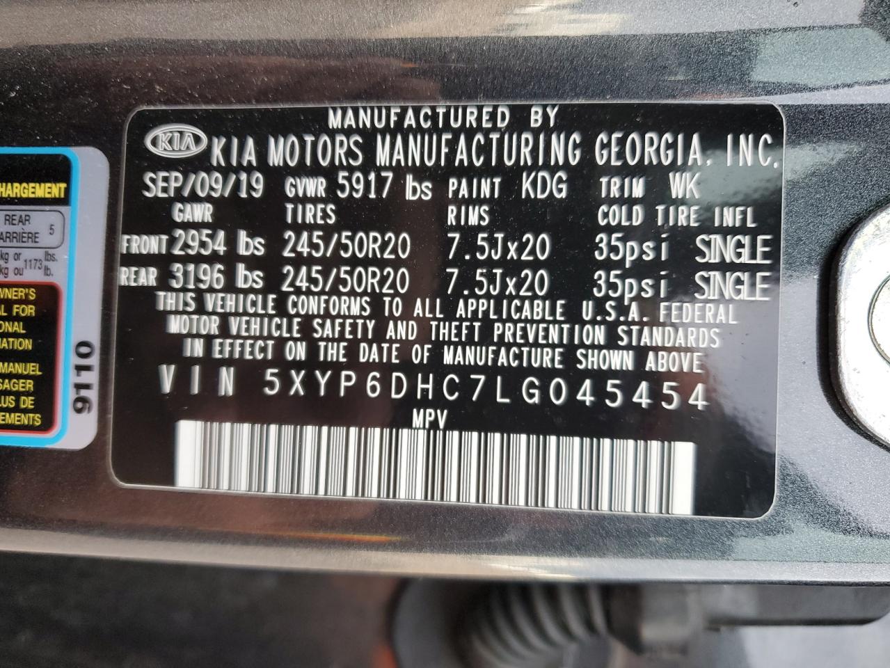 2020 Kia Telluride S VIN: 5XYP6DHC7LG045454 Lot: 83817795