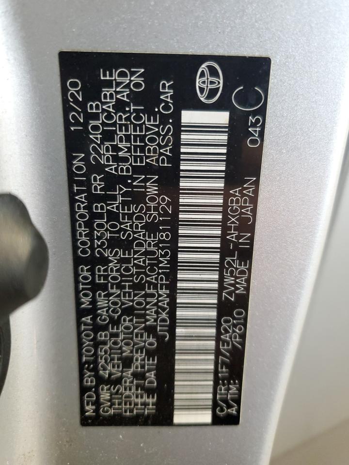 2021 Toyota Prius Prime Le VIN: JTDKAMFP1M3181129 Lot: 83845785