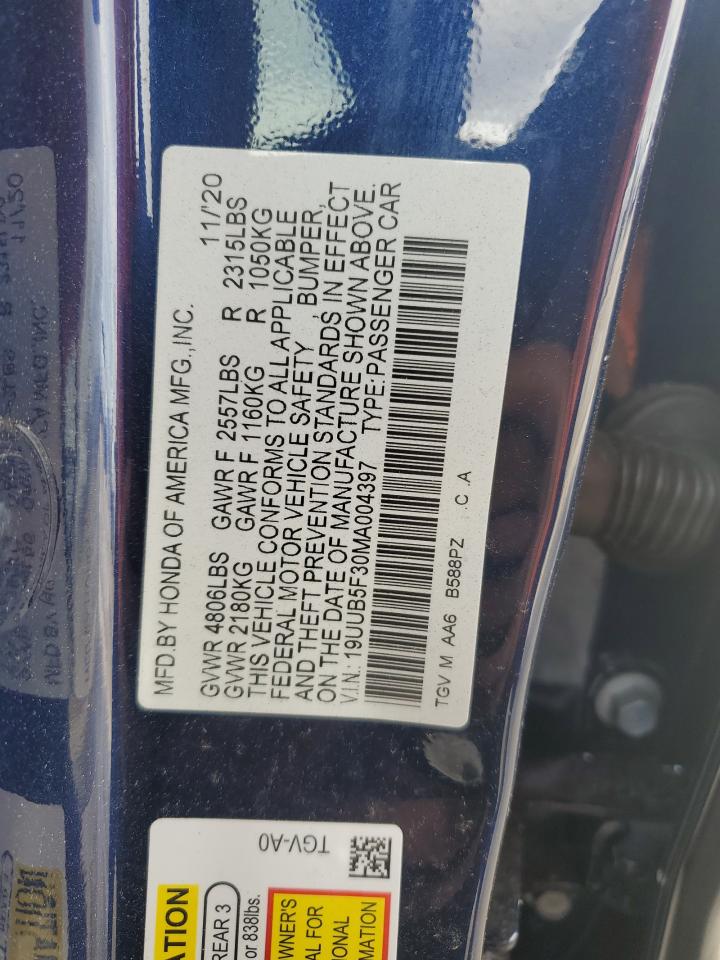 2021 Acura Tlx VIN: 19UUB5F30MA004397 Lot: 81314745