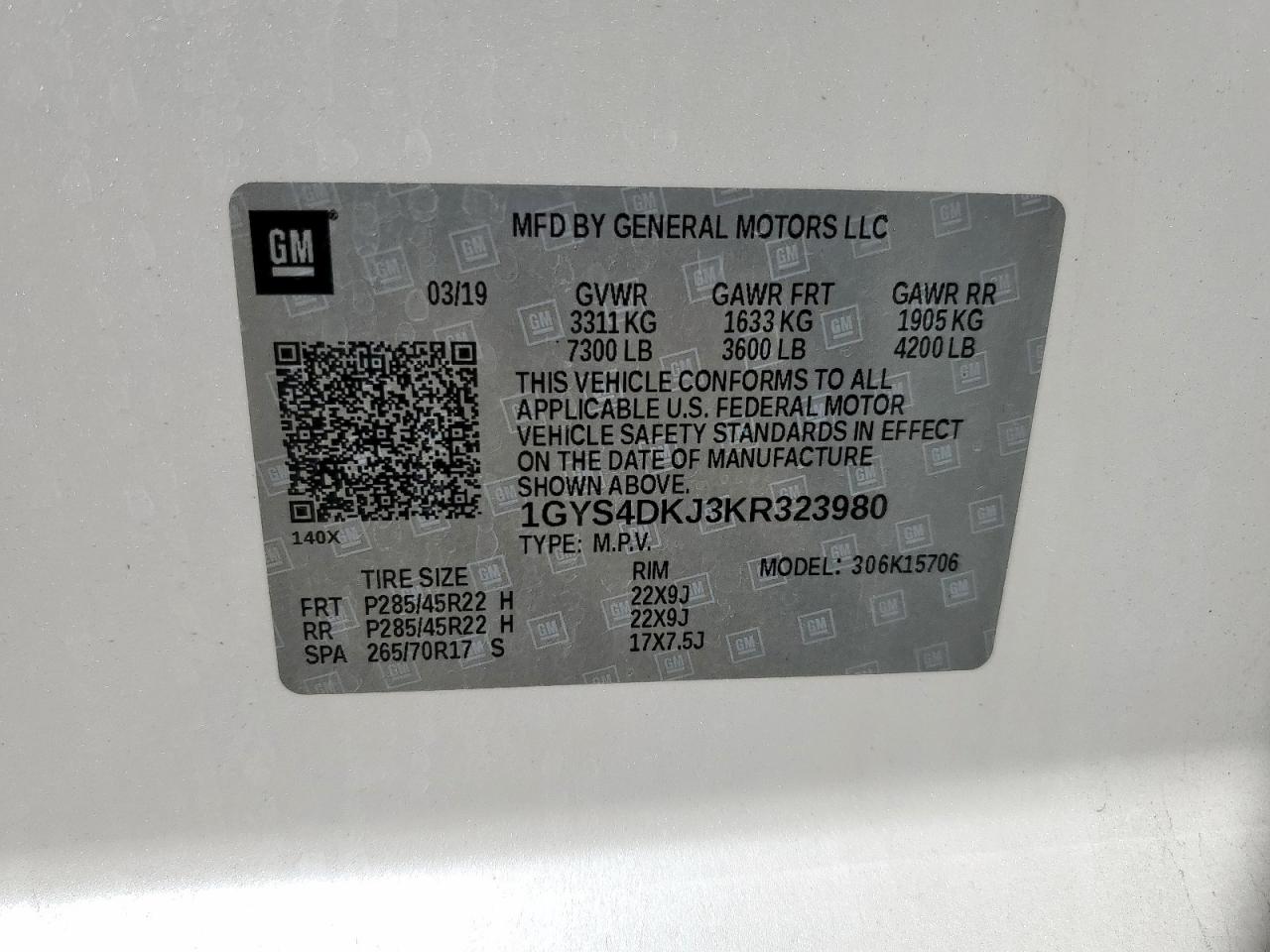 2019 Cadillac Escalade Platinum VIN: 1GYS4DKJ3KR323980 Lot: 70943975
