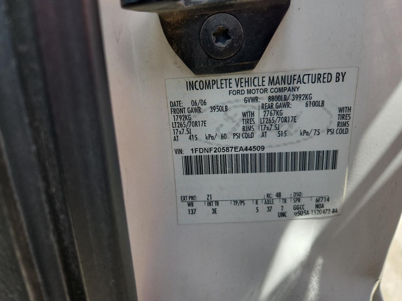 2007 Ford F250 Super Duty VIN: 1FDNF20587EA44509 Lot: 81147525