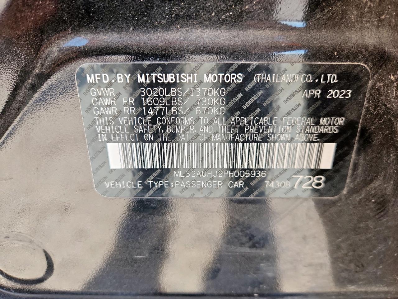 2023 Mitsubishi Mirage Es VIN: ML32AUHJ2PH005936 Lot: 81868565