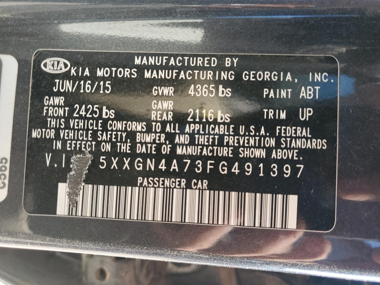 2015 Kia Optima Ex VIN: 5XXGN4A73FG491397 Lot: 80130155