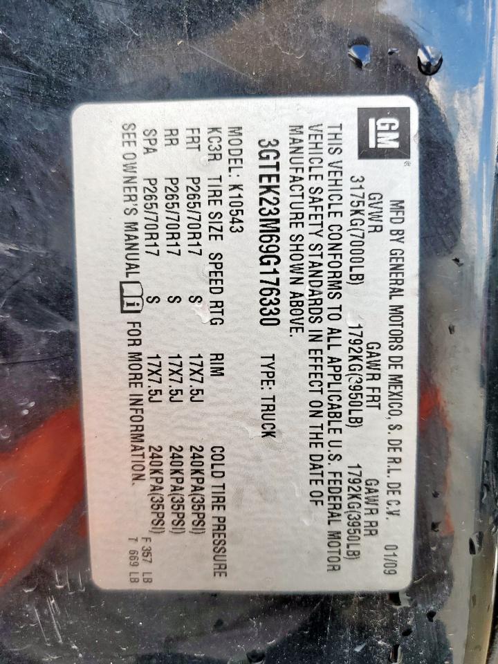 2009 GMC Sierra K1500 Sle VIN: 3GTEK23M69G176330 Lot: 71118485