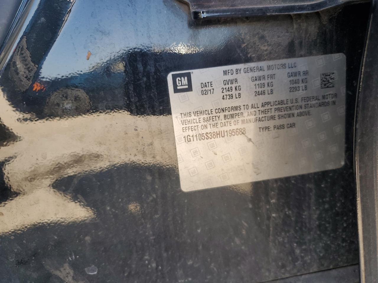 2017 Chevrolet Impala Lt VIN: 1G1105S38HU195688 Lot: 81879545