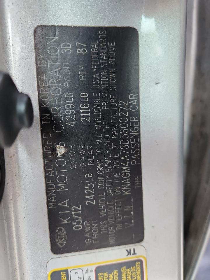 2013 Kia Optima Lx VIN: KNAGM4A73D5300272 Lot: 81122035