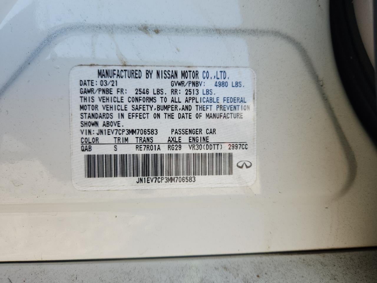 2021 Infiniti Q50 Sensory VIN: JN1EV7CP3MM706583 Lot: 81522545