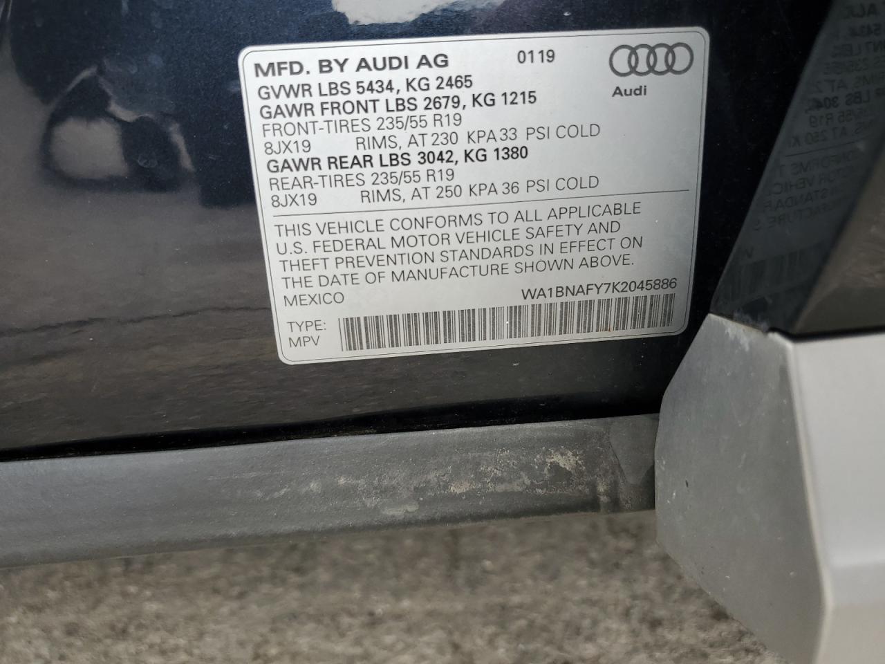 2019 Audi Q5 Premium Plus VIN: WA1BNAFY7K2045886 Lot: 81420425
