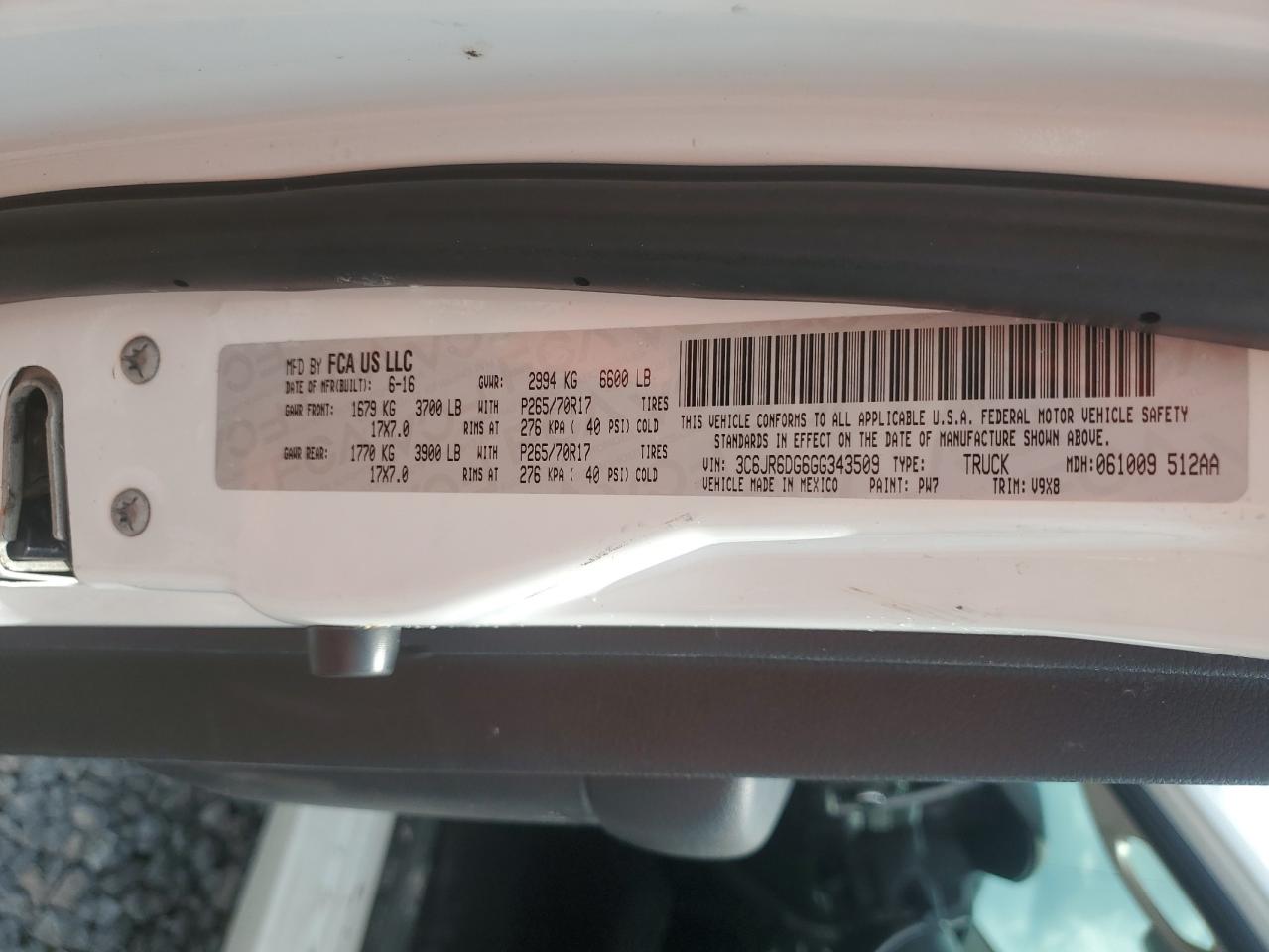 2016 Ram 1500 St VIN: 3C6JR6DG6GG343509 Lot: 80655195