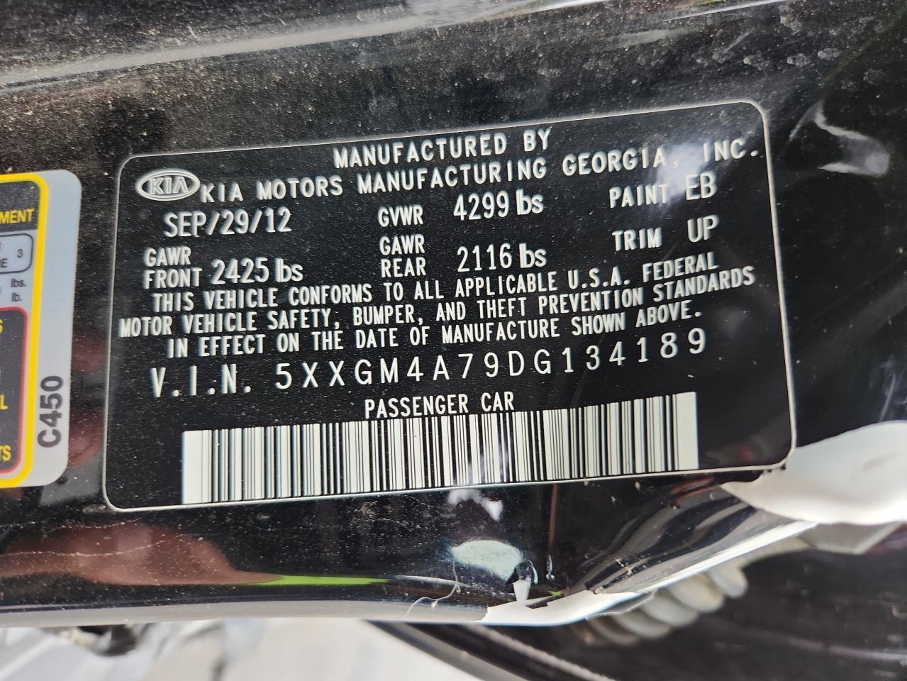 2013 Kia Optima Lx VIN: 5XXGM4A79DG134189 Lot: 80404565