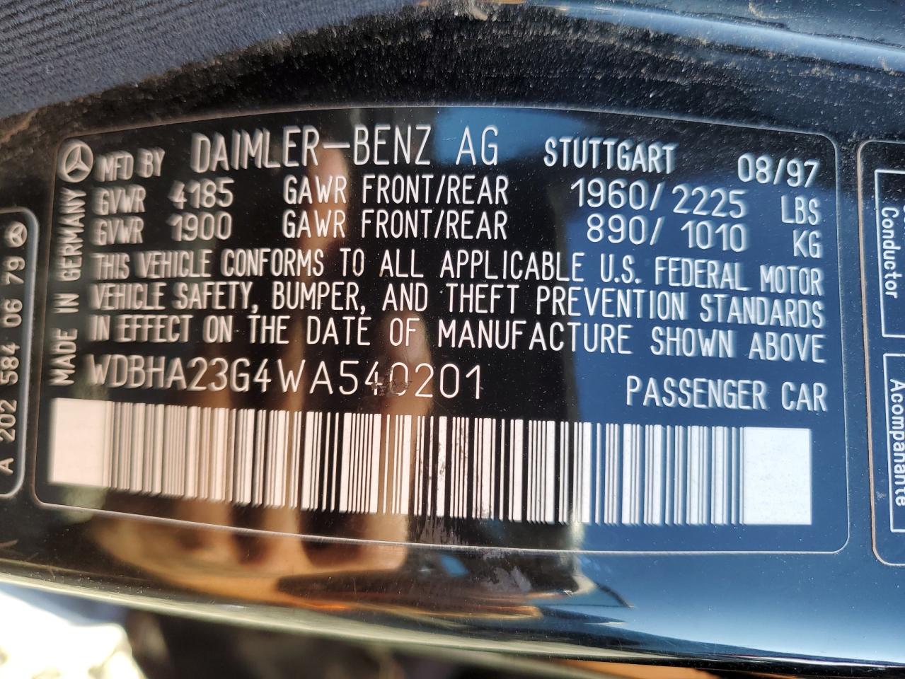 1998 Mercedes-Benz C 230 VIN: WDBHA23G4WA540201 Lot: 81145815