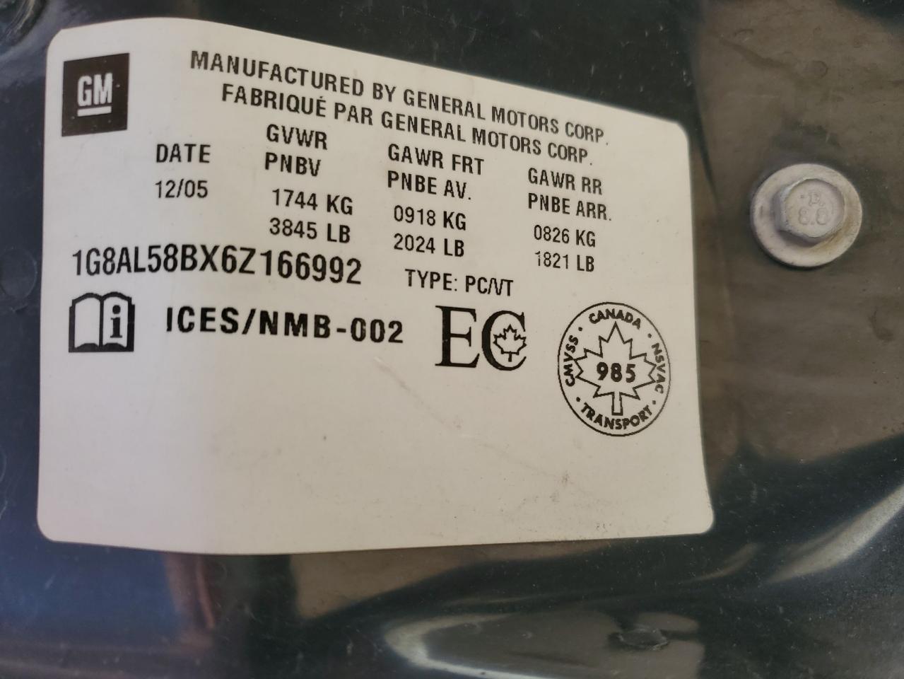 2006 Saturn Ion Level 3 VIN: 1G8AL58BX6Z166992 Lot: 80906815