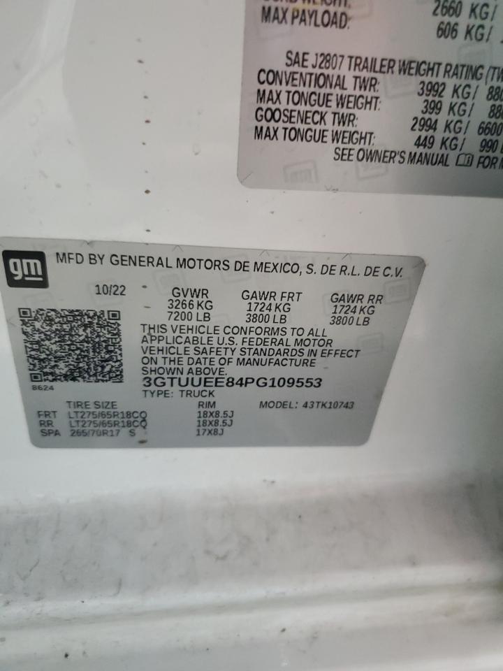 2023 GMC Sierra K1500 At4 VIN: 3GTUUEE84PG109553 Lot: 69766895