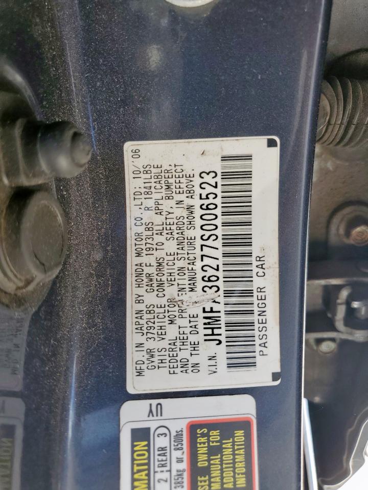 2007 Honda Civic Hybrid VIN: JHMFA36277S006523 Lot: 81061455