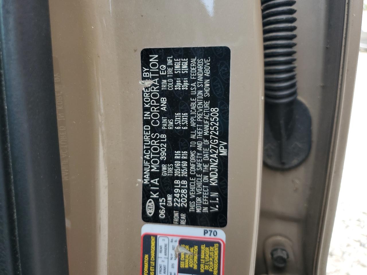 2016 Kia Soul VIN: KNDJN2A27G7252508 Lot: 80659885