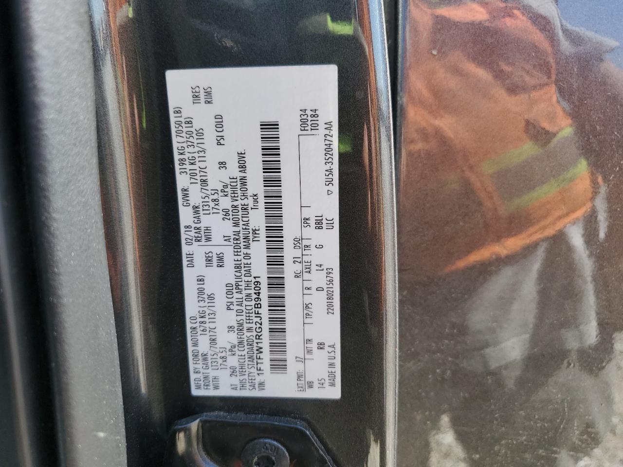 2018 Ford F150 Raptor VIN: 1FTFW1RG2JFB94091 Lot: 81157405