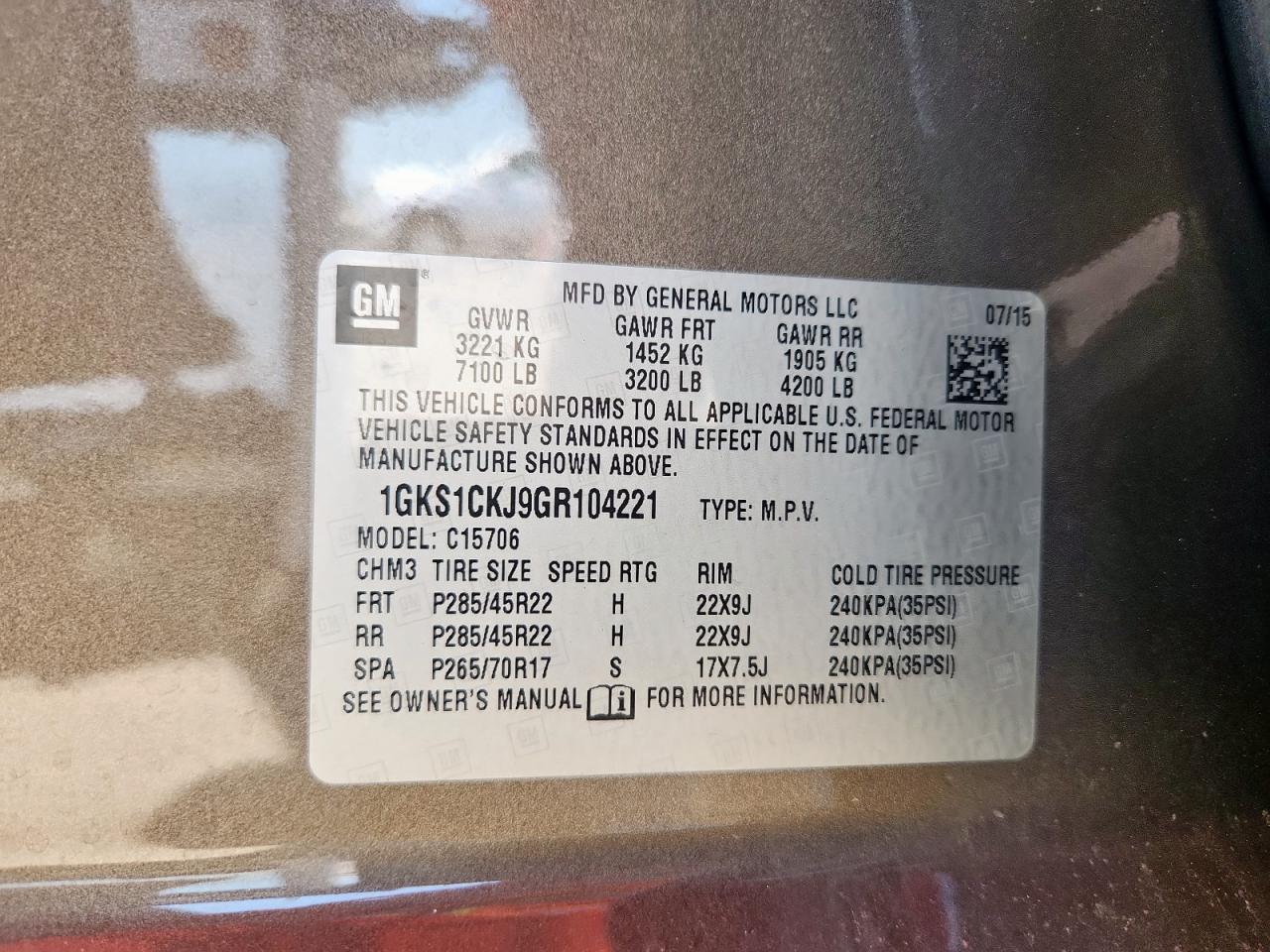 2016 GMC Yukon Denali VIN: 1GKS1CKJ9GR104221 Lot: 80149995